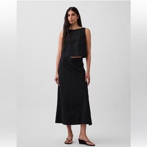 Linen Blend Maxi Slip Skirt